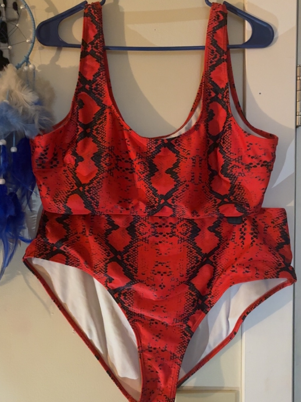 SHEIN Red and Black Snake-Print Two-Piece Swimsuit
